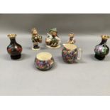 Three Hummel figures, a Royal Winton hazel chintz cream jug and sugar bowl and a pair of cloisonne