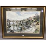 Walter Horsnell, Knaresborough, viaduct over the River Nidd and Waterside, watercolour signed to