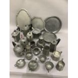 A quantity of 20th century pewter tea services, mugs etc