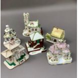 Six Coalport china pastille burners and cottages including The Fisherman's Cottage, The Country