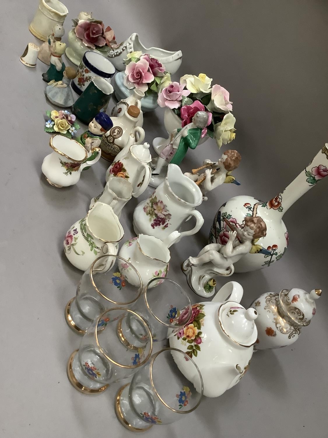 A collection of flower clusters, cherub figures, Old Country Roses miniature jug, vases, - Image 2 of 3