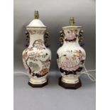 Two large Mason's ironstone table lamps of similar decoration,printed and enamelled with