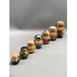 A Russian doll set of seven each painted with a different Russian leader