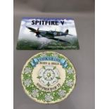 Two reproduction printed metal signs, one for 'Super Marine Spitfire 5', the other 'Yorkshire Born
