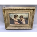 Late 19th century English school, study of cherubs, three-quarter portraits, oil, unsigned, 21.5cm