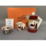 A Wedgwood Clarice Cliff collection Bizarre conical coffee set based on the Summer House design,