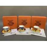 Three reproduction Clarice Cliff cups and saucers, limited editions from the Cafe Noir series,