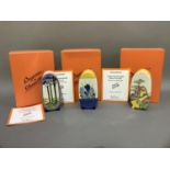 Three Wedgwood Clarice Cliff collection Bizarre Bonjour sugar shakers in Pink Roof Cottage, Blue