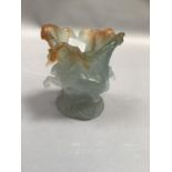 A modern Daum glass vase moulded as horses riding waves, titled Timbale Chevaux de Marly Gris,