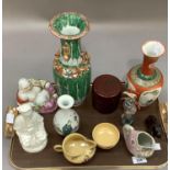 Chinese and Japanese ceramics including a vase decorated with alternating panels of phoenix and