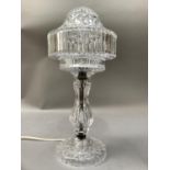 A cut glass table lamp and base, 43cm high