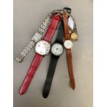 A collection of five wristwatches with quartz and one lever movement, various makers including
