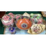 A quantity of Maling ware including biscuit barrel, fruit bowl, two pairs of short candlesticks,