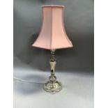 A silver plated table lamp of baluster column and spreading base, 45cm to fitting