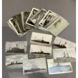 A quantity of mainly black and white postcards illustrated with photographs of WWI gun ships and