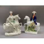 Two 19c Staffordshire pottery equestrian figures 'Tom King' 30cm high and 'Col Codrington' 30cm high
