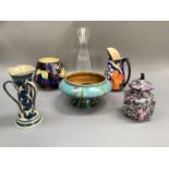 Mid 20th century ceramics and glass including Avalon multicoloured vase, pedestal vase, carafe,