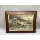After Farquharson 1900, a black and white print of game birds in a corn field, oak frame with gilt
