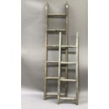 Two lengths of vintage wooden ladders, ideal for display purposes, 156cm and 105cm