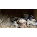 A quantity of bue and white ware, plates, teapot, vases, part dinner service, glass ware etc.