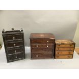 Two Victorian nests of four graduated drawers together with a dark stained pine wall hanging nest of