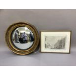 A gilt framed convex wall mirror together with a limited edition print of Brigg in 1835