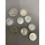 Miscellaneous lot of pre'20 and pre'47 silver coins mostly harshly cleaned, total weight approximate