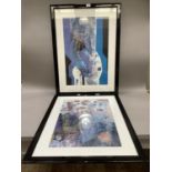 Abstract scenes, colour prints with gilt 64cm x 42cm and 64cm x 43cm (2)