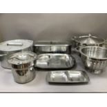 Various aluminium fish kettles, jam pan, colanders etc