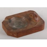 Thompson of Kilburn 'Mouseman' an oak ashtray, rectangular, carved in relief with a mouse, 10cm x