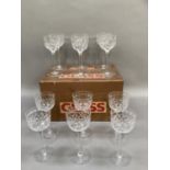 A set of six Tudor cut glass hock glasses in original box from Rattray and Co, Dundee