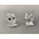 A Swarovski owl, 7cm and a mouse 6cm, no packaging