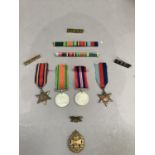 WWII and defence medal, 1939/45 star, Burma star, shoulder titles etc