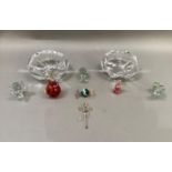 A pair of Orrefors dishes, etched signature to base, Murano glass Christmas decorations and a sweet,