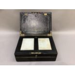 A Victorian black leather writing box by Allen of The Strand, London, fitted interior with