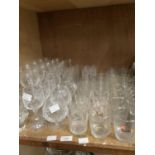 Mixed cut and plain table glasses including wines, brandy balloons etc