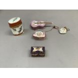 Various Continental china caskets, perfume flask and a Crown Staffordshire box and cover, (one