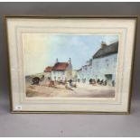 After A.W. Brown, 'Pittenweem', colour print, a fishing village and villagers, signed in pencil to