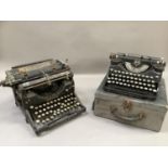Two vintage Underwood typewriters one in hardwood case, one with soft cover