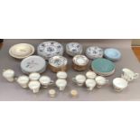 A collection of mixed teaware including Indian Tree, blue and white ware etc