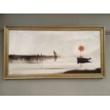 Spencer 20th century: fishing boats in wetlands at dusk, oil on canvas, signed to lower left, 57cm x