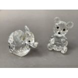 A Swarovski crystal elephant, 5.5cm high and a teddy bear, 7.5cm high