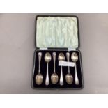 A set of six silver teaspoons, Sheffield 1954, approximately 2.5oz, in fitted case together with a