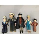 Vintage dolls including sailors, school teacher, Japanese lady and farmer