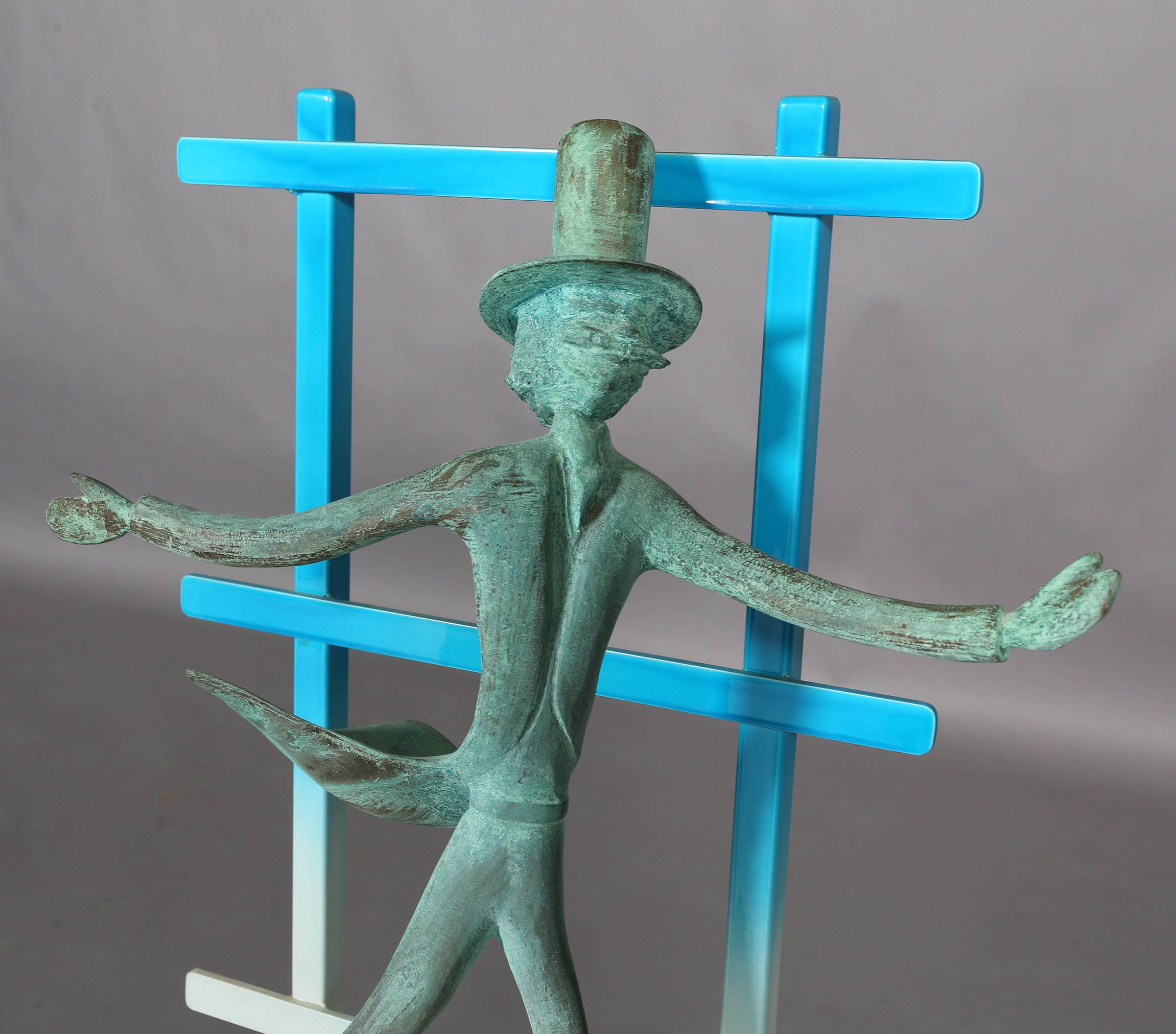 ARR Michael Benn (1937-2017), Ice Dancer, verdigris bronze figure on a white enamelled rectangular - Image 4 of 4