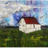 ARR Ian Burdall, contemporary, The White Barn, acrylic on canvas, signed to lower right, 50cm x