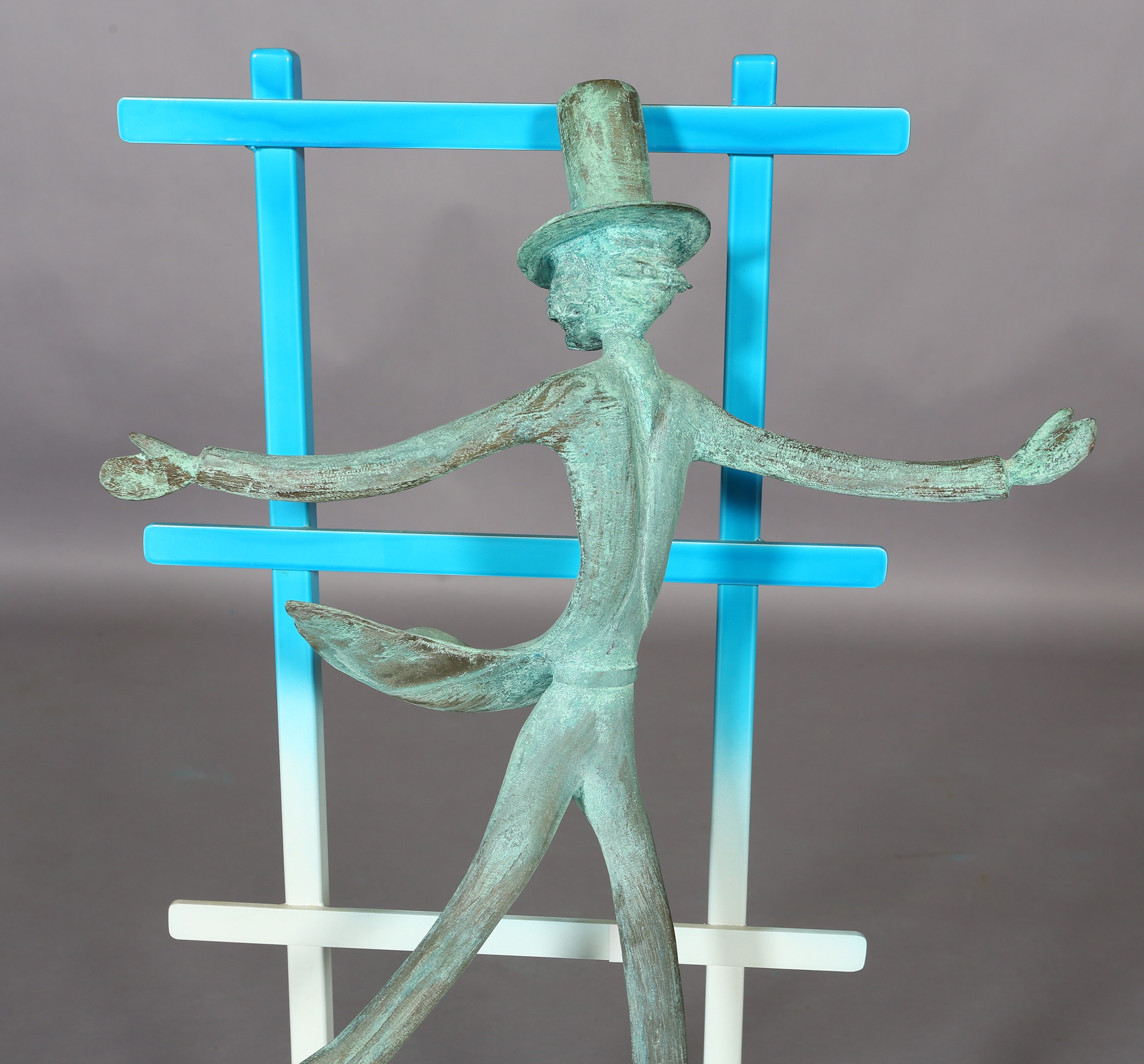 ARR Michael Benn (1937-2017), Ice Dancer, verdigris bronze figure on a white enamelled rectangular - Image 2 of 4