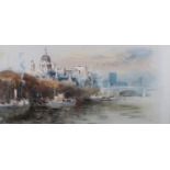 ARR James Barrie Haste (1931-2011), St Pauls from the Thames, watercolour and charcoal, signed to
