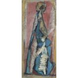 Tadeusz Was (Polish 1912-2005), standing figure, abstract, impasto oil, indistinctly signed to lower