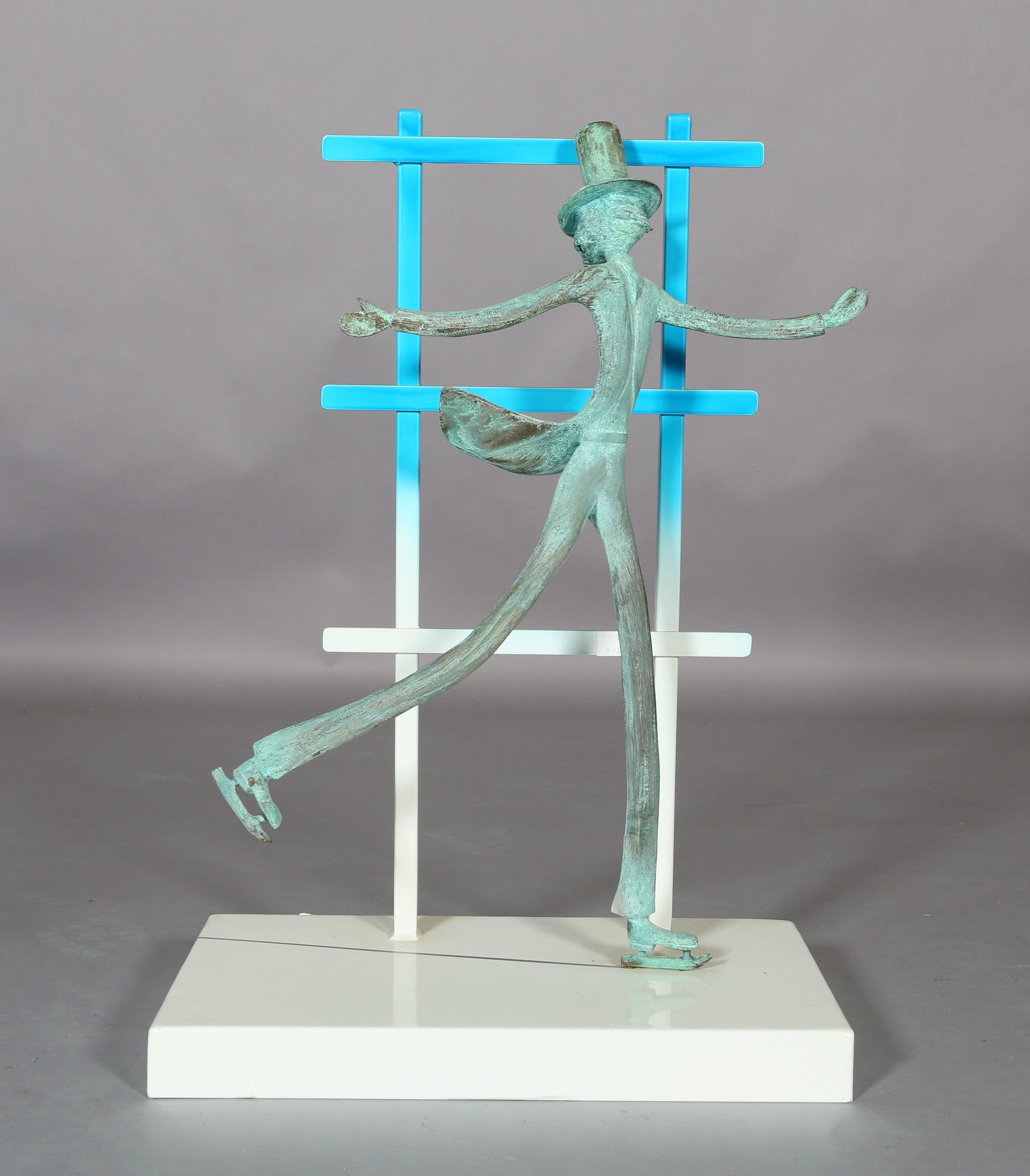 ARR Michael Benn (1937-2017), Ice Dancer, verdigris bronze figure on a white enamelled rectangular
